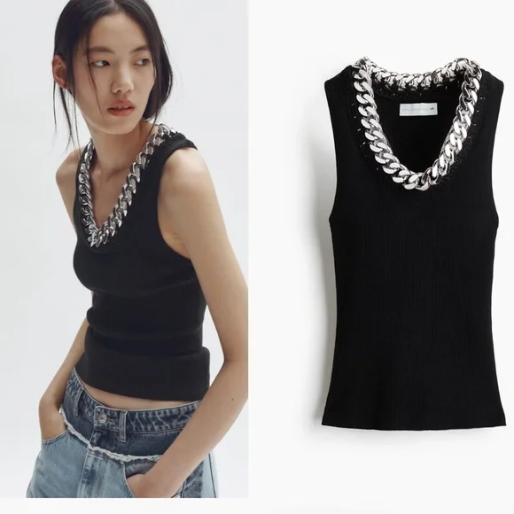 Stella McCartney H&M - Chain-Detail Ribbed Tank Top - size M, NWT